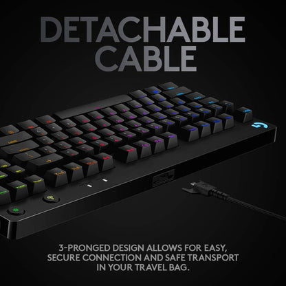 Logitech G Pro Mechanical Gaming Keyboard Qwertz, Ultraportable Design without Numeric Keypad, Removable Micro USB Cable, Backlit Keys, Black US International Layout Single