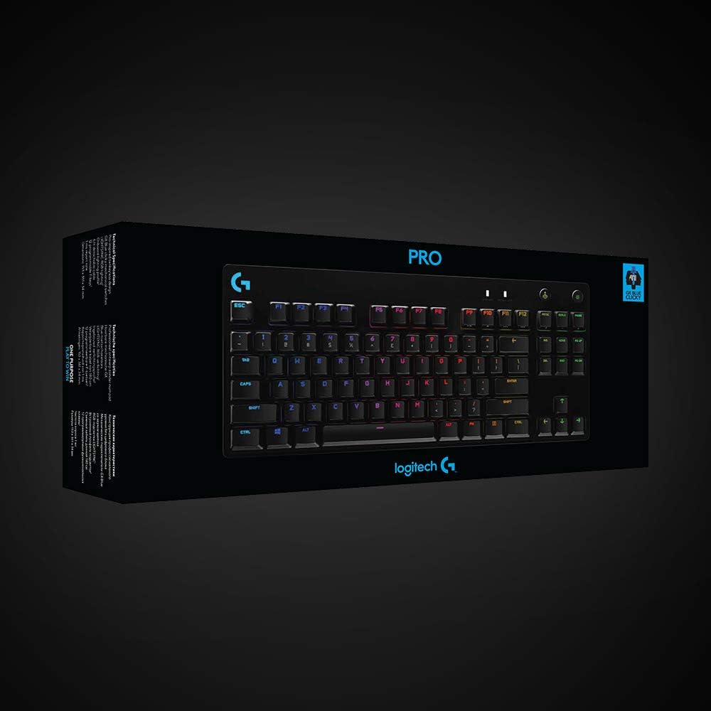 Logitech G Pro Mechanical Gaming Keyboard Qwertz, Ultraportable Design without Numeric Keypad, Removable Micro USB Cable, Backlit Keys, Black US International Layout Single