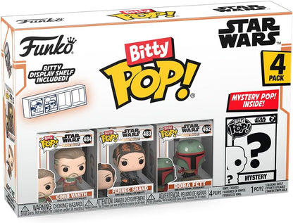 Funko Bitty POP!: Mandalorian - Cobb Vanth™, Bitty Pop! Fennec Shand™, Bitty Pop! Boba Fett™, and a mystery Bitty Pop! figure - 0.9 Inch (2.2 Cm) Collectable - Gift Idea - Cake Topper