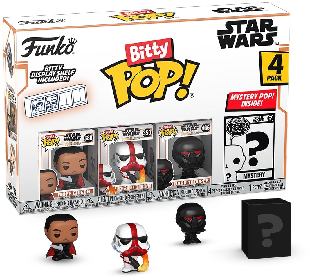 Funko Bitty POP!: Mandalorian - Moff Gideon™, Bitty Pop! Incinerator Stormtrooper™, Bitty Pop! Dark Trooper™, and a mystery Bitty Pop! figure - 0.9 Inch (2.2 Cm) Collectable - Gift Idea - Cake Topper