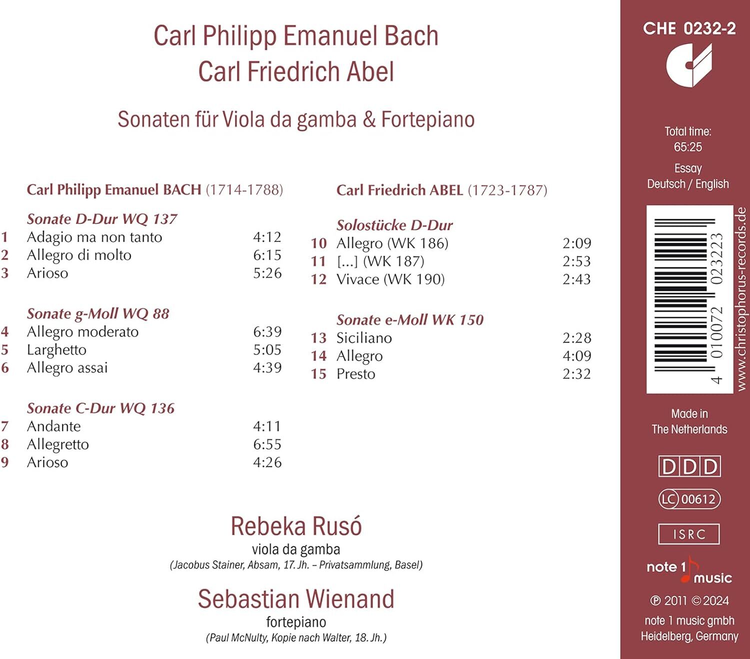 Carl Philipp Emanuel Bach/Carl Friedrich Abel: Sonaten Für...