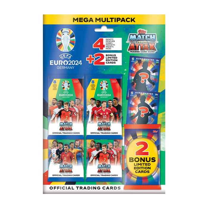 Topps Official Euro 2024 Match Attax - Méga Multipack - Contient 32 Cartes Euro 2024 Match Attax Plus 2 Cartes aléatoires en édition limitée.