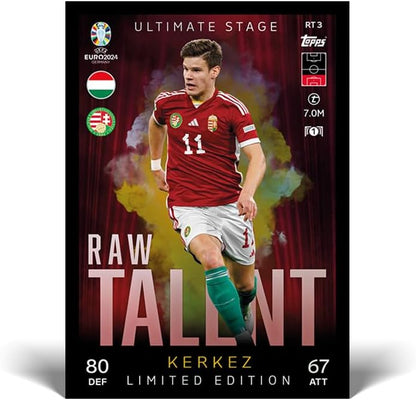 Topps Official Euro 2024 Match Attax - Booster Tin - Raw Talent - contains 28 EURO 2024 Match Attax cards plus 3 exclusive Raw Talent Limited Edition cards! Booster Tin Raw Talent