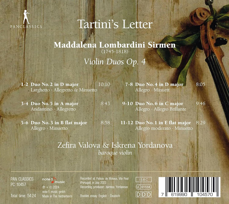 Maddalena Lombardini Sirmen: Tartini's Letter: Violin Duos, Op. 4