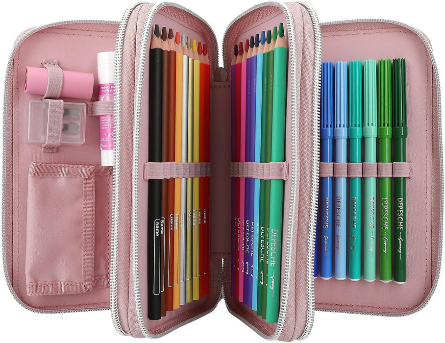 Depesche 11754 TOPModel Kitten - Estuche de 3 compartimentos con motivo de modelo, estuche rosa con lápices de colores, regla, tijeras y mucho más.