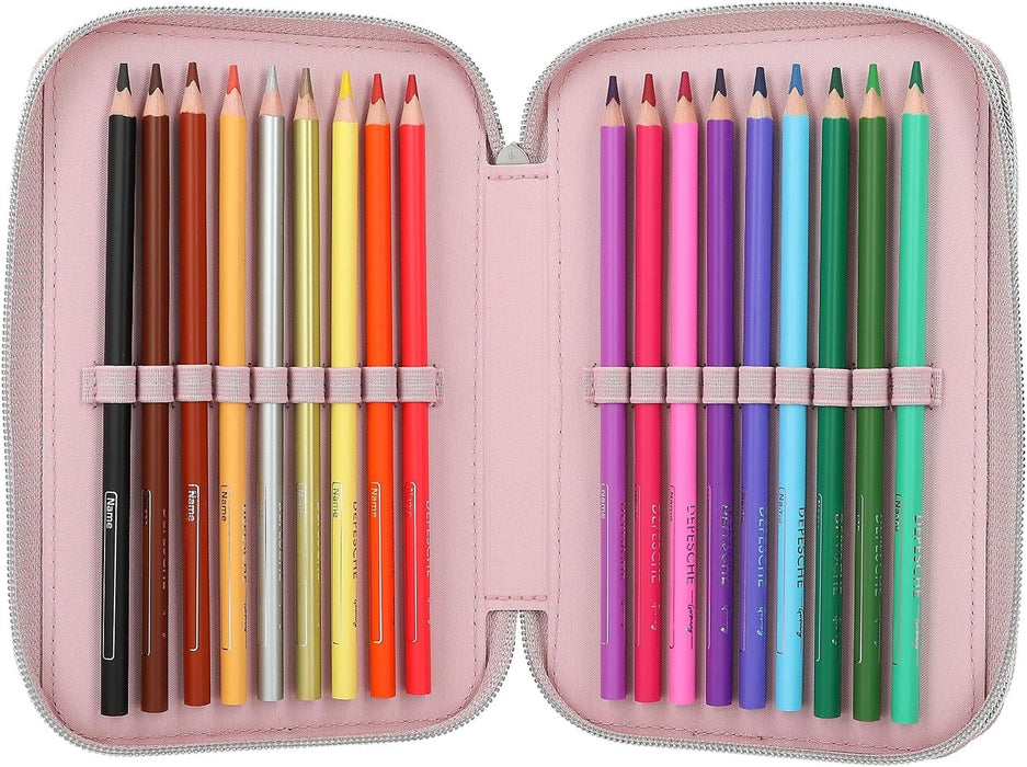 Depesche 11754 TOPModel Kitten - Estuche de 3 compartimentos con motivo de modelo, estuche rosa con lápices de colores, regla, tijeras y mucho más.