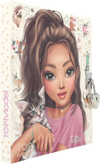 Depesche 12957 TOPModel Kitty and Doggy-Agenda en Beige, con Motivo de Modelo y Gato, Libro con 192 páginas rayadas y Cierre, Multicolor (0012957