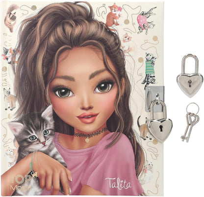 Depesche 12957 TOPModel Kitty and Doggy-Agenda en Beige, con Motivo de Modelo y Gato, Libro con 192 páginas rayadas y Cierre, Multicolor (0012957