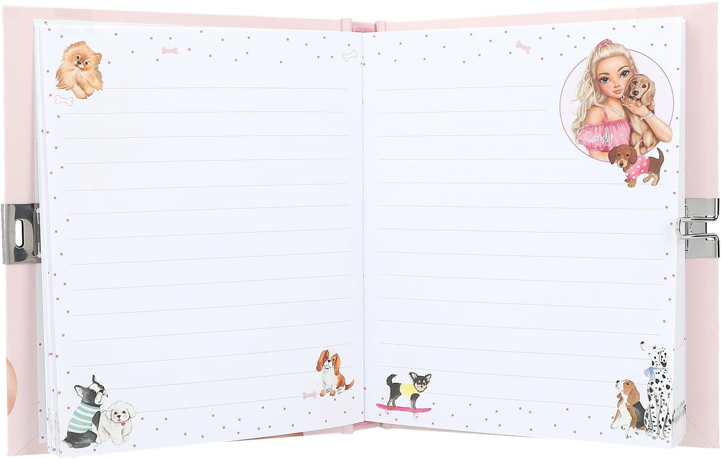 Depesche 0012958 12958 TOPModel Kitty and Doggy Diary in Beige with Model and Dog Motif, Book with 192 Lined Pages and Lock, Multicoloured