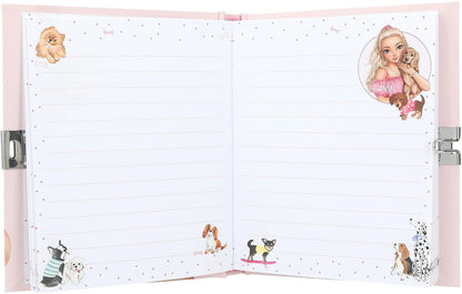 Depesche 0012958 12958 TOPModel Kitty and Doggy Diary in Beige with Model and Dog Motif, Book with 192 Lined Pages and Lock, Multicoloured