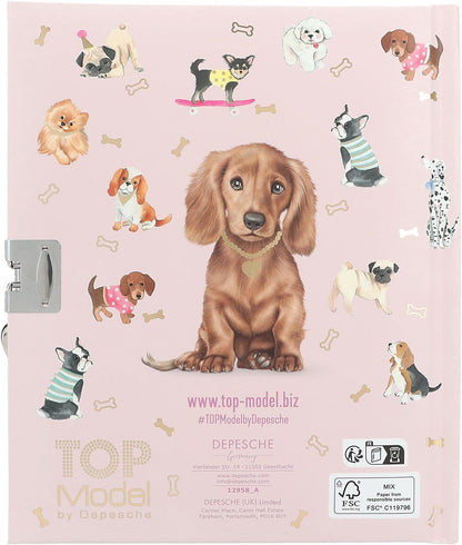 Depesche 0012958 12958 TOPModel Kitty and Doggy Diary in Beige with Model and Dog Motif, Book with 192 Lined Pages and Lock, Multicoloured