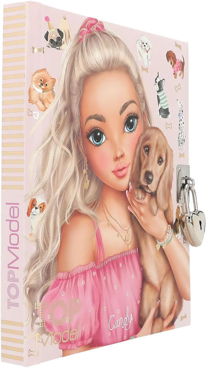 Depesche 0012958 12958 TOPModel Kitty and Doggy Diary in Beige with Model and Dog Motif, Book with 192 Lined Pages and Lock, Multicoloured