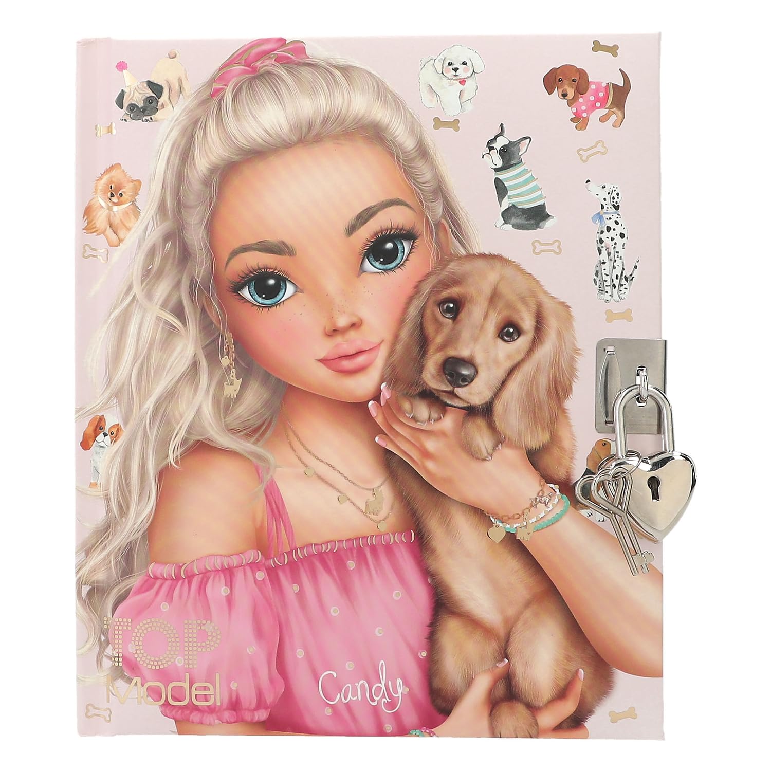 Depesche 0012958 12958 TOPModel Kitty and Doggy Diary in Beige with Model and Dog Motif, Book with 192 Lined Pages and Lock, Multicoloured