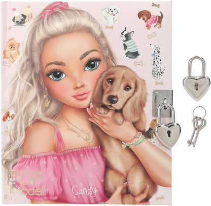 Depesche 0012958 12958 TOPModel Kitty and Doggy Diary in Beige with Model and Dog Motif, Book with 192 Lined Pages and Lock, Multicoloured