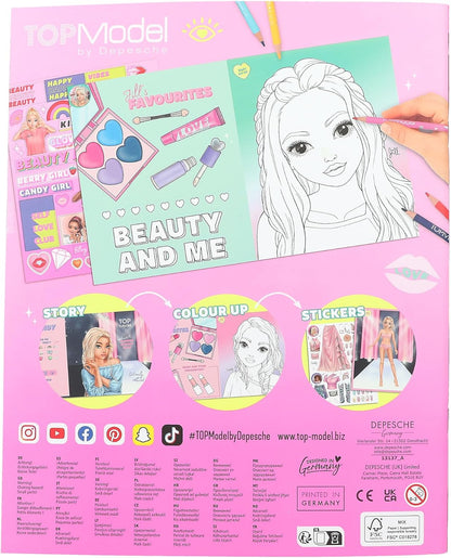 Depesche TOPModel Beauty Fun 13137 Colouring Book with 36 Pages for Designing Model Motifs, Includes 3 Double-Sided Stickers