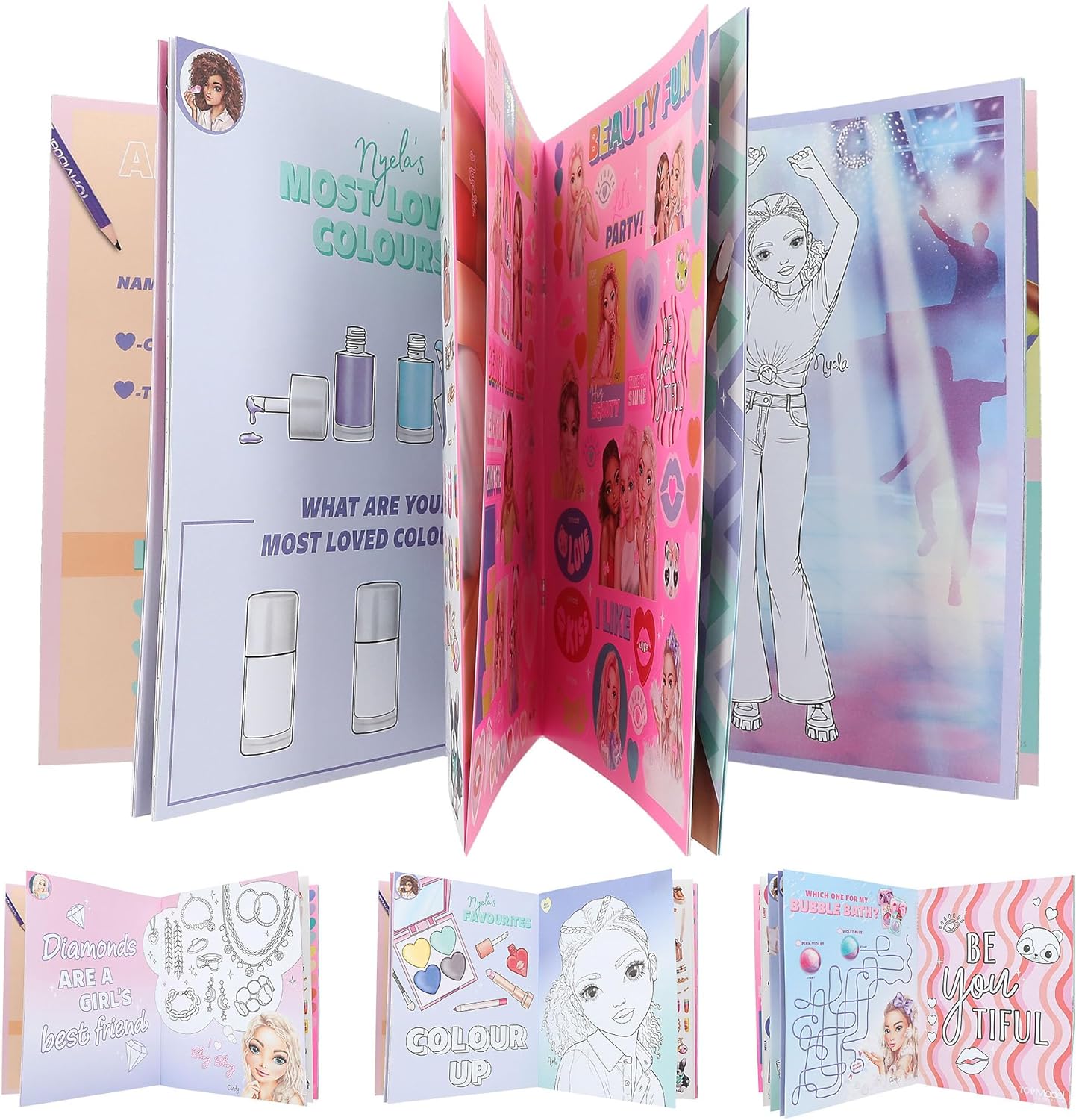 Depesche TOPModel Beauty Fun 13137 Colouring Book with 36 Pages for Designing Model Motifs, Includes 3 Double-Sided Stickers
