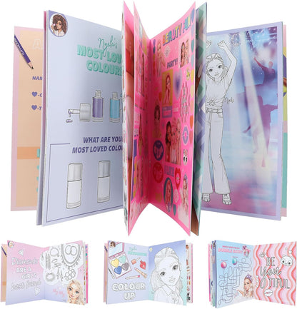 Depesche TOPModel Beauty Fun 13137 Colouring Book with 36 Pages for Designing Model Motifs, Includes 3 Double-Sided Stickers