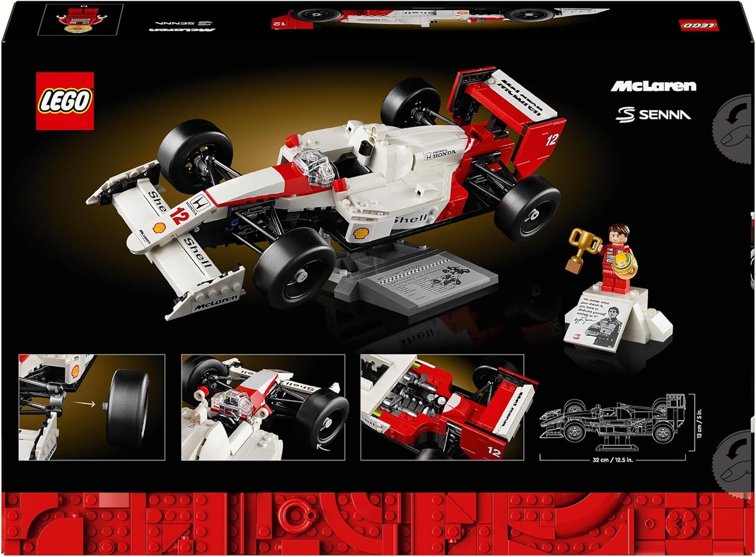 LEGO Icons McLaren MP4/4 & Ayrton Senna Vehicle Set, F1 Race Car Model kit for Adults to Build with Race Driver Minifigure, Home or Office Desk Décor, Formula One Birthday Gifts for Men & Women 10330