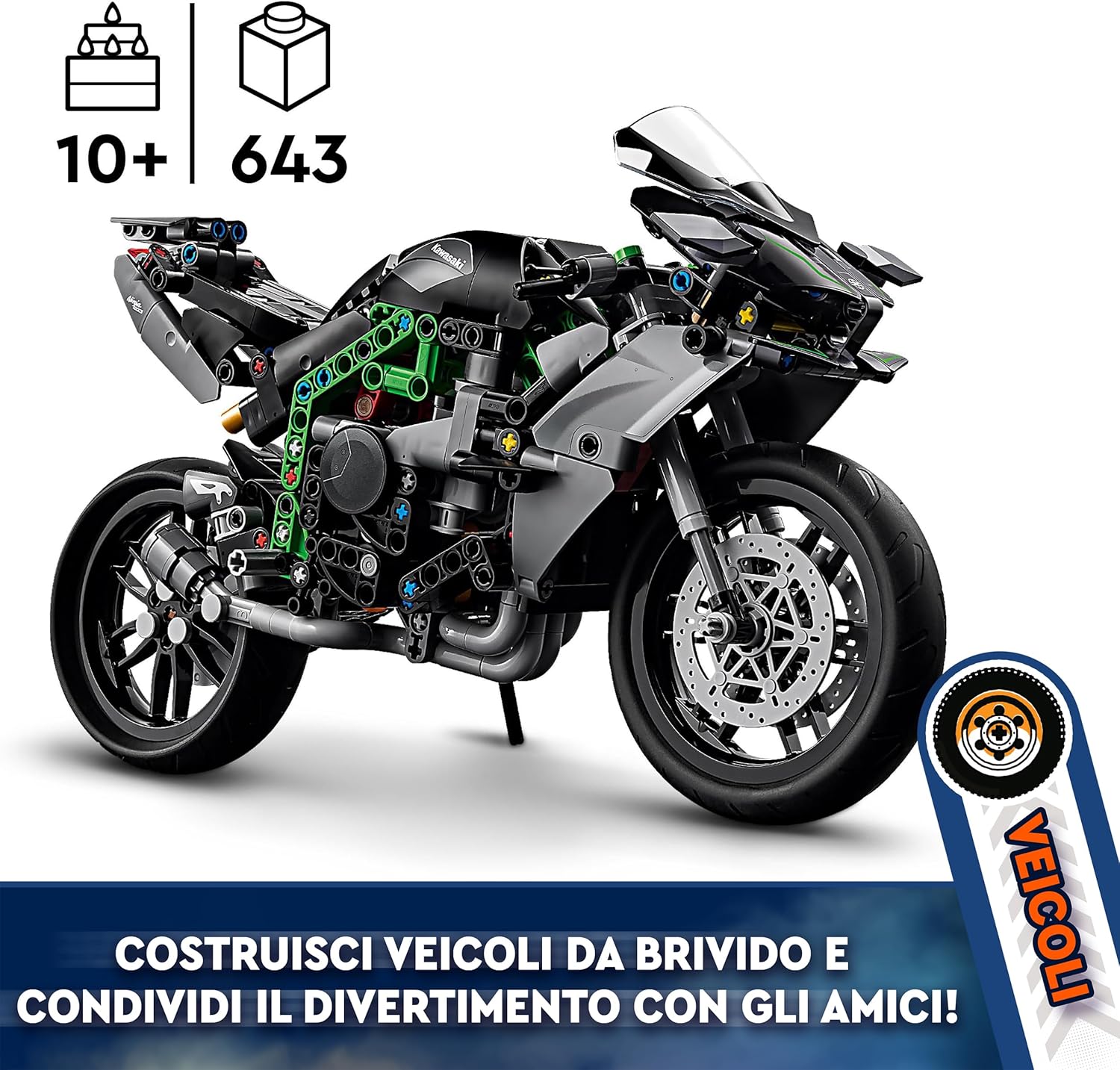 LEGO Technic Kawasaki Ninja H2R Motorcycle Toy, Vehicle Gift for 10 Plus Year Old Kids, Boys & Girls, Collectible Motorbike Building Set, Scale Model Kit for Independent Play 42170