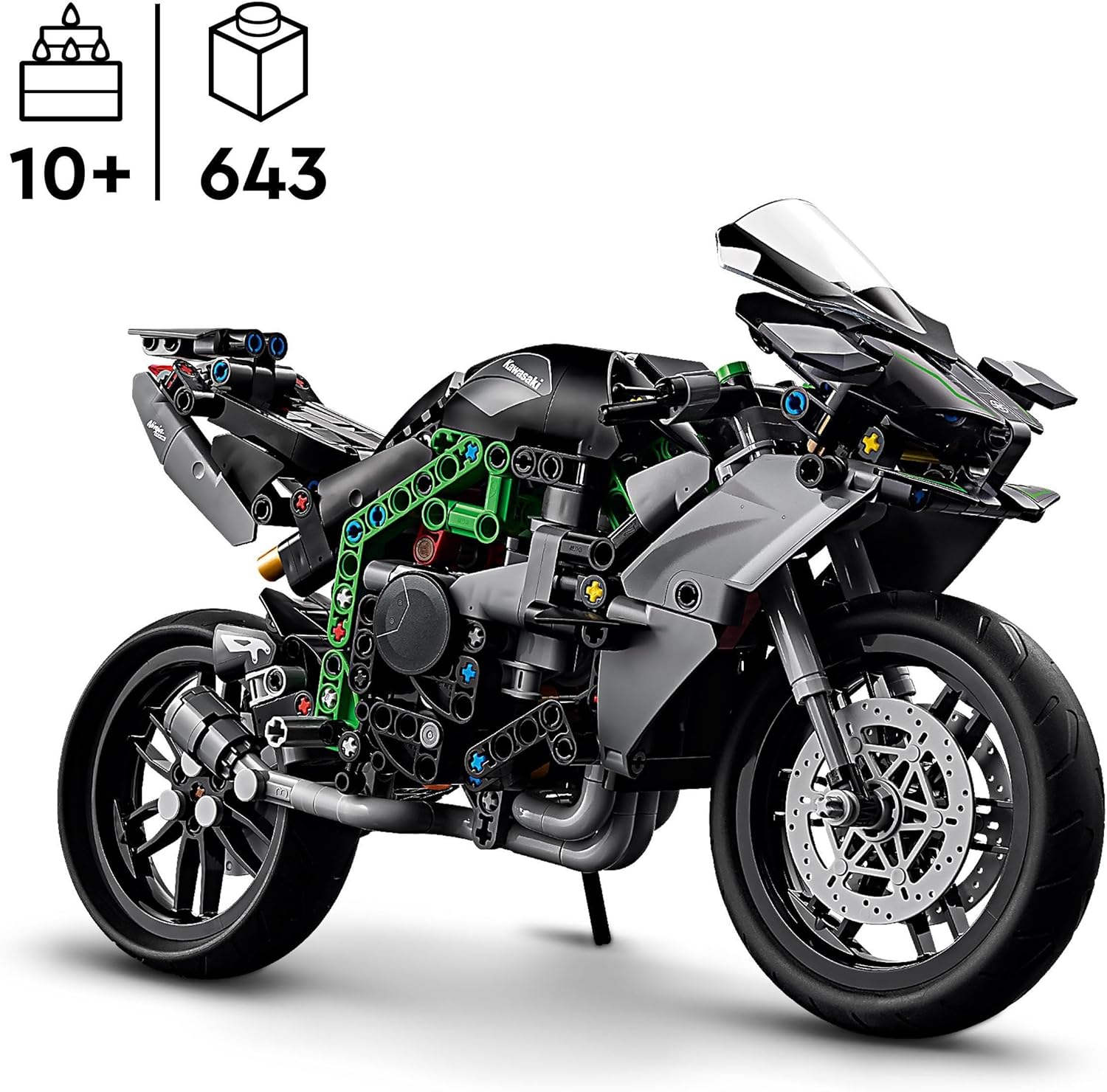 LEGO Technic Kawasaki Ninja H2R Motorcycle Toy, Vehicle Gift for 10 Plus Year Old Kids, Boys & Girls, Collectible Motorbike Building Set, Scale Model Kit for Independent Play 42170