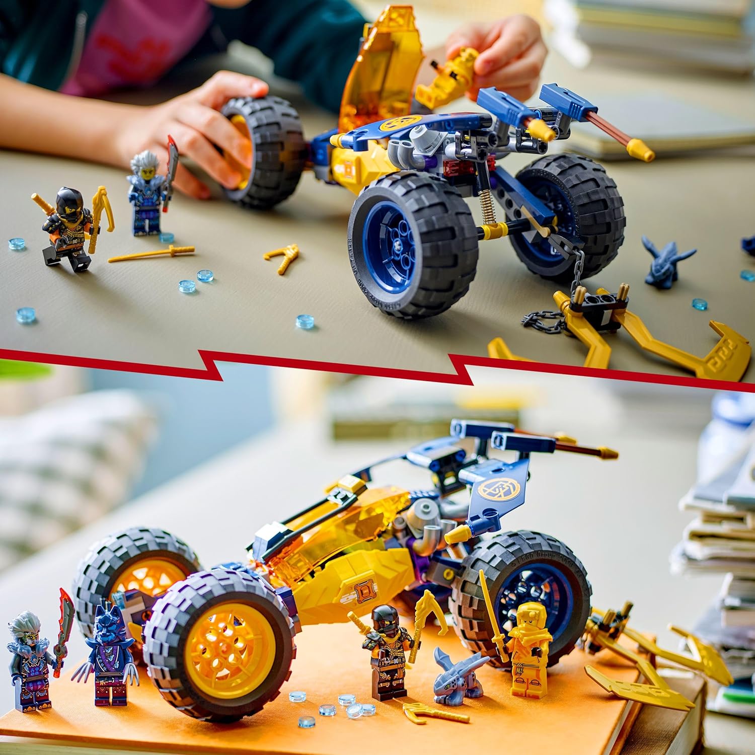 LEGO NINJAGO Arins Ninja-Geländebuggy, Ninja-Spielzeug mit Auto, Drache und 4 Mini-Figuren, Abenteuer-Set mit Buggy-Modell für Kinder, Geburtstagsgeschenk für Jungen und Mädchen ab 7 Jahren 71811