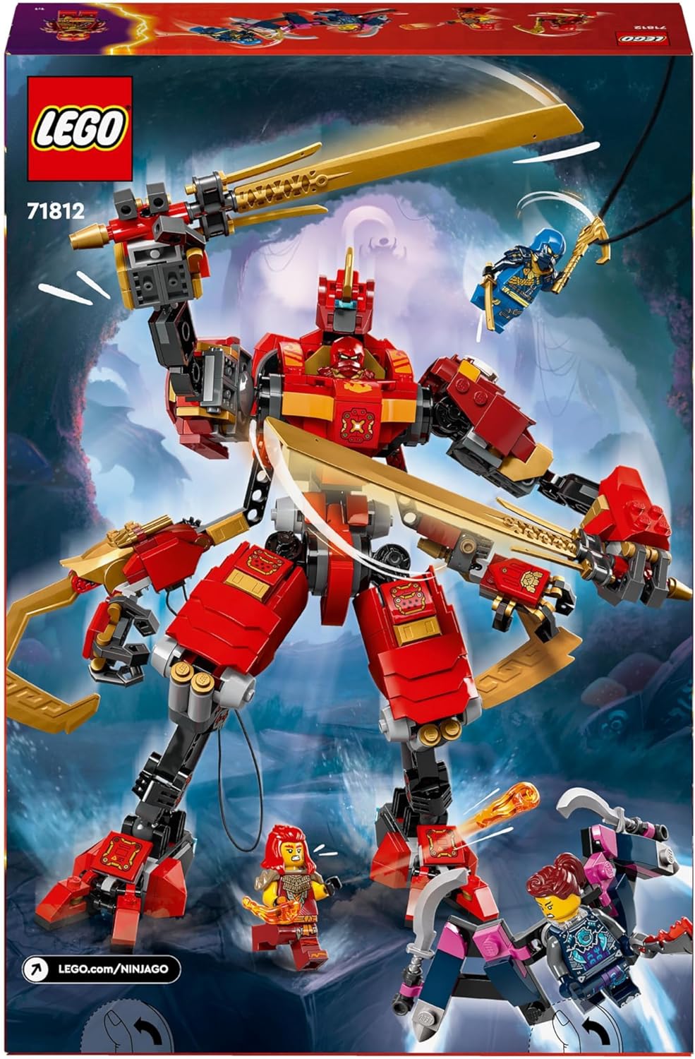 LEGO NINJAGO Kais Ninja-Kletter-Mech Set, Ninja-Spielzeug mit baubarer Actionfigur und 4 Mini-Figuren, Abenteuer-Set für Kinder, Geschenk zum Geburtstag für 9-jährige Jungs und Mädchen 71812