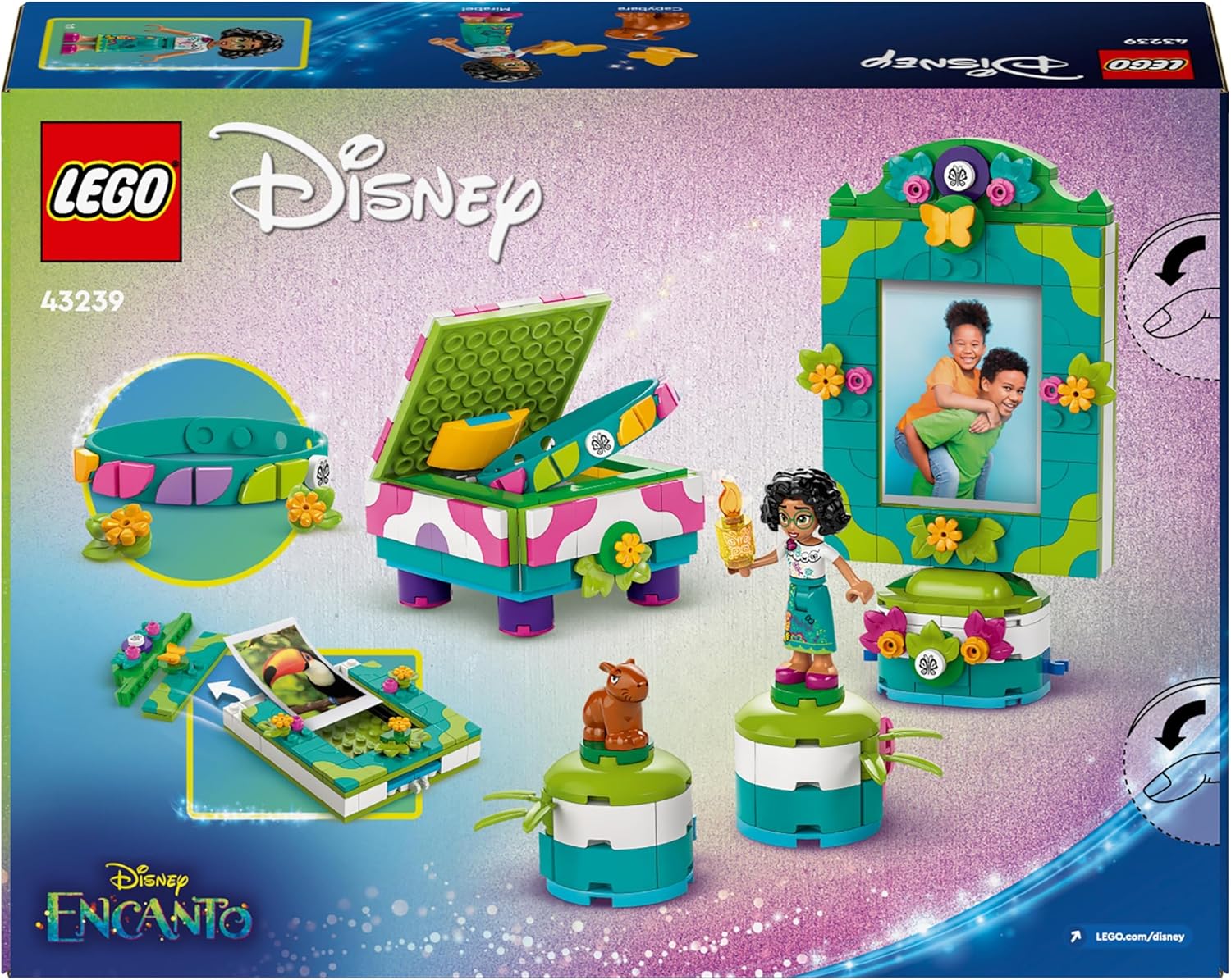 LEGO ǀ Disney Encanto Mirabel’s Photo Frame and Jewellery Box, Buildable Toy for Kids with Wearable Bracelet and Mirabel Madrigal Character Mini-Doll Figure, Gift for Girls and Boys Aged 6 Plus 43239