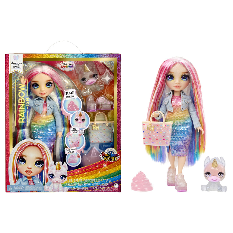 Rainbow High Fashion Doll with Slime Kit & Pet - Amaya (Arco Iris) - Muñeca Centelleante de 28 cm con Cieno Brillante DIY, Mascota Mágica y Accesorios de Moda - Juguete Infantil - Edades de 4-12 Años