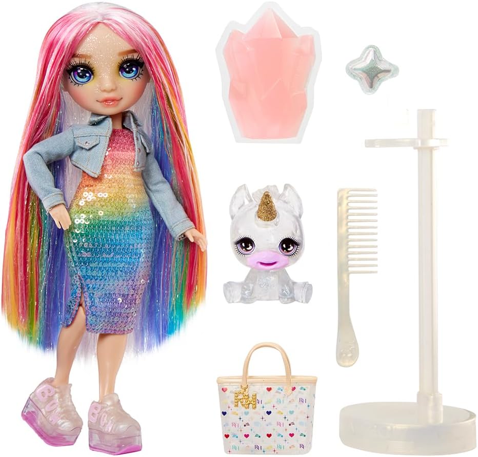 Rainbow High Fashion Doll with Slime Kit & Pet - Amaya (Arco Iris) - Muñeca Centelleante de 28 cm con Cieno Brillante DIY, Mascota Mágica y Accesorios de Moda - Juguete Infantil - Edades de 4-12 Años