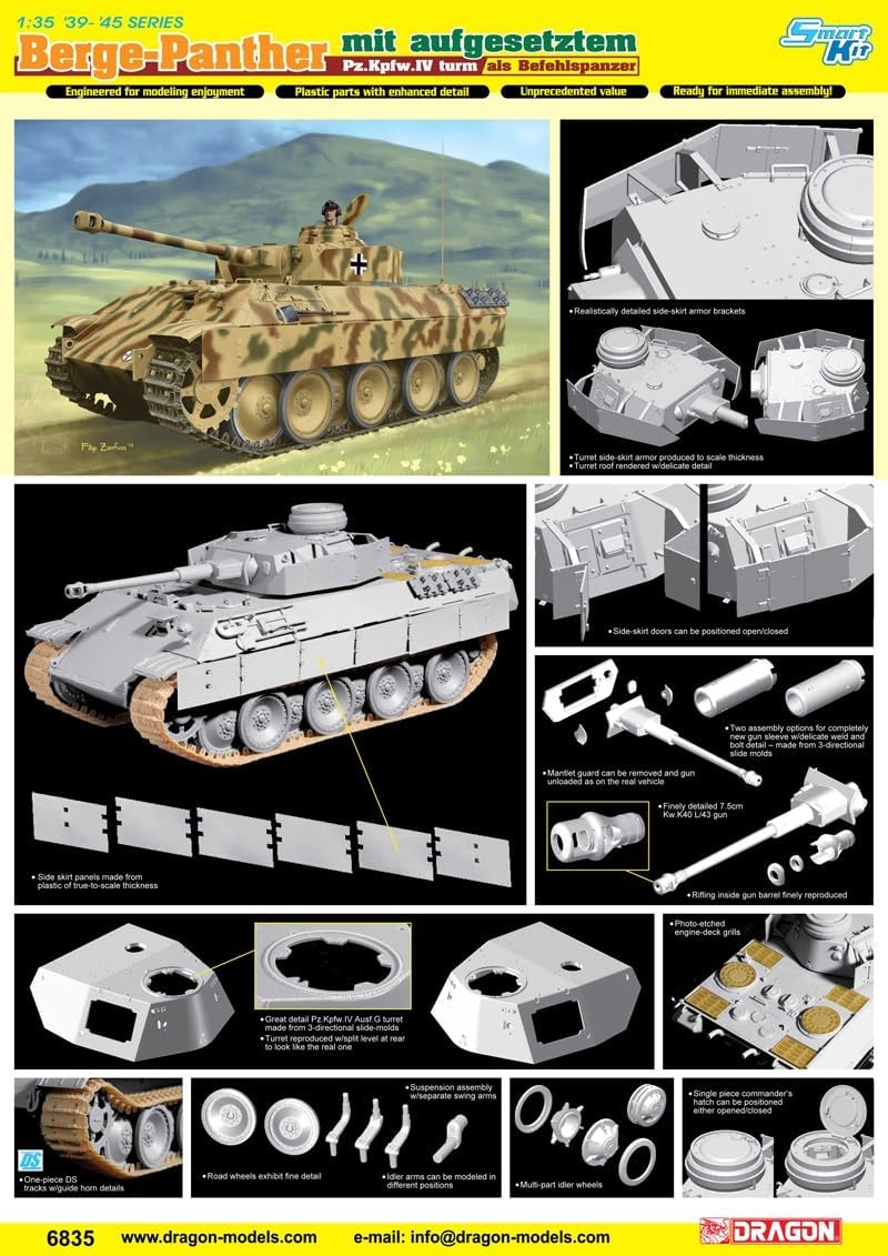 Dragon Models Bergepanther MIT Aufgesetztem PZ.KPFW.IV Turm ALS Befehlspanzer Model Kit (1/35 Scale)