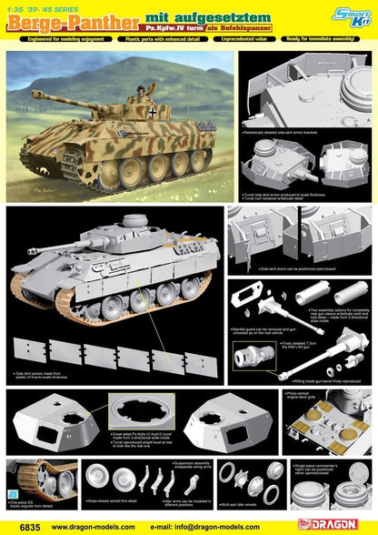 Dragon Models Bergepanther MIT Aufgesetztem PZ.KPFW.IV Turm ALS Befehlspanzer Model Kit (1/35 Scale)