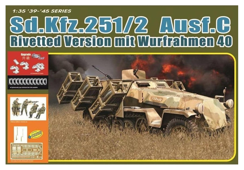 1/35 WW.II German Army Sd.Kfz.251 Ausf.C Rivet Wolf Ramen 40 Model with 4 Figures Included Plastic Model