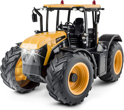 Carson 500907653 500907653-1:16 RC JCB 2.4G 100% RTR Vehicle, Functions Light and Sound, Remote Controlled Tractor, Single, Yellow JCB Tractor Single