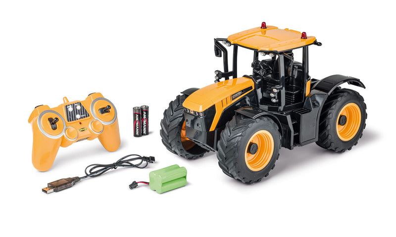 Carson 500907653 500907653-1:16 RC JCB 2.4G 100% RTR Vehicle, Functions Light and Sound, Remote Controlled Tractor, Single, Yellow JCB Tractor Single
