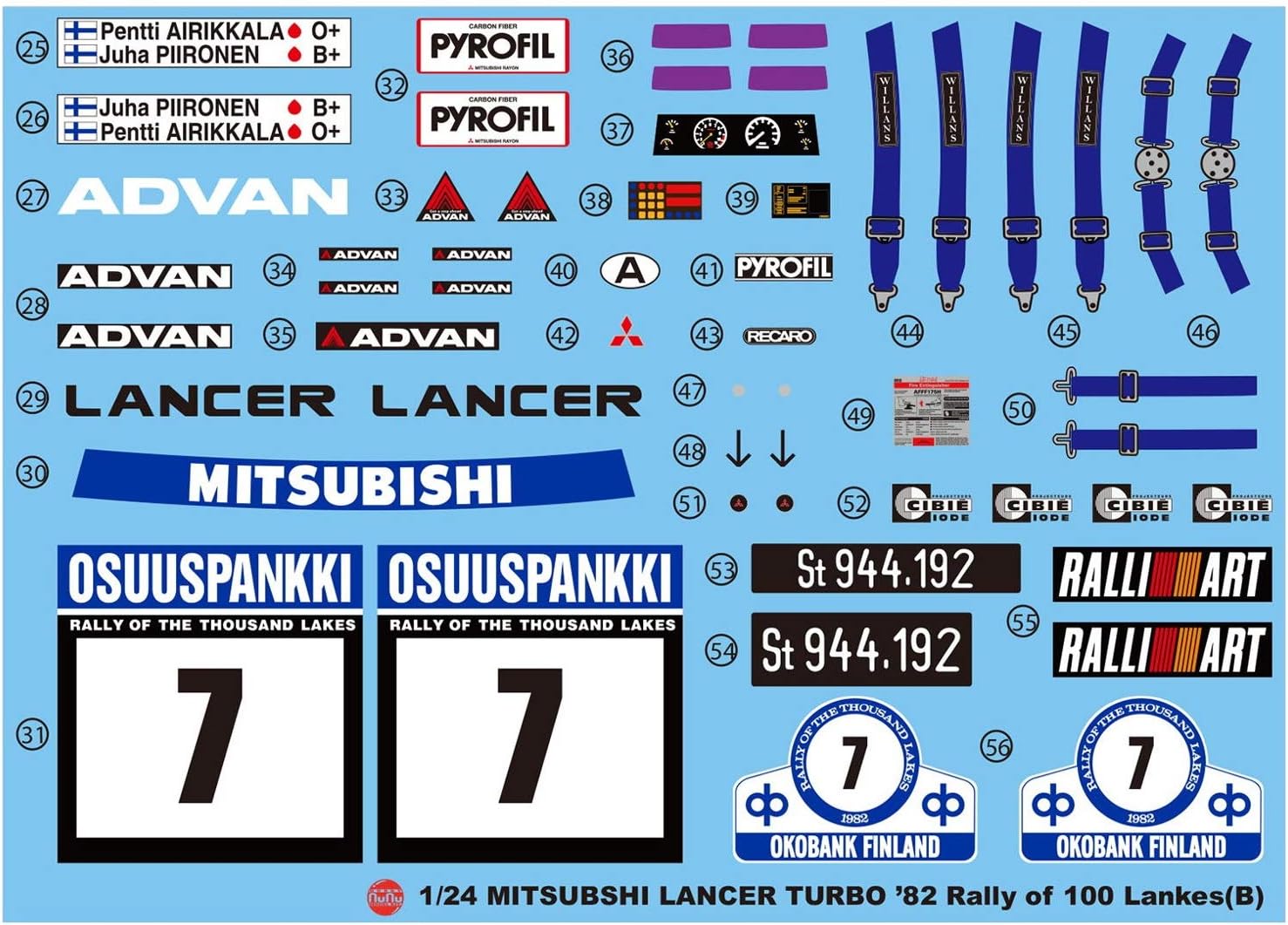 Platz NuNu 1/24 Scale Lancer Turbo '82 Rally of 1000 Lakes - Plastic Model Building Kit # PN24018 - Plastic Model Building Kit # PN24018