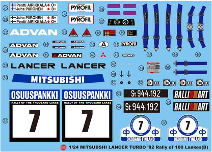 Platz NuNu 1/24 Scale Lancer Turbo '82 Rally of 1000 Lakes - Plastic Model Building Kit # PN24018 - Plastic Model Building Kit # PN24018