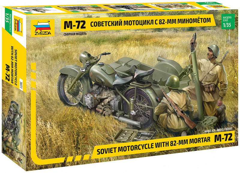 Zvezda 500783651-1:35 WWII Russische motorfiets M-72 met vijzel