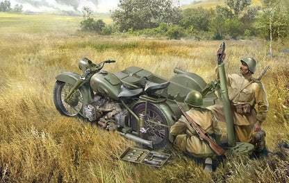 Zvezda 500783651-1:35 WWII Russische motorfiets M-72 met vijzel