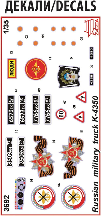 Zvezda 3692 1:35 Russian 2Axle Military Truck K-4350-Model, Plastic Kit for Assembly, Detailed Replica, Unvarnished