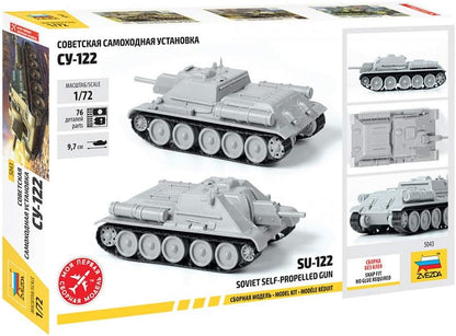 Zvezda 5043 1:72 SU-122 Soviet Tank Destroyer Model, Plastic Kit for Assembly, Detailed Replica, Unvarnished