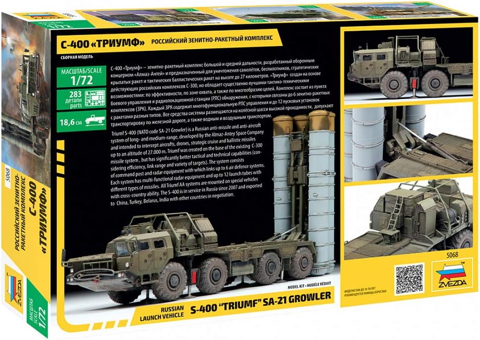 Zvezda Plastikmodellbau 5068 1:72 S-400 Trium AA Missile Sys. SA-21-model, Plastic kit for Assembly, Detailed Replica, Unvarnished