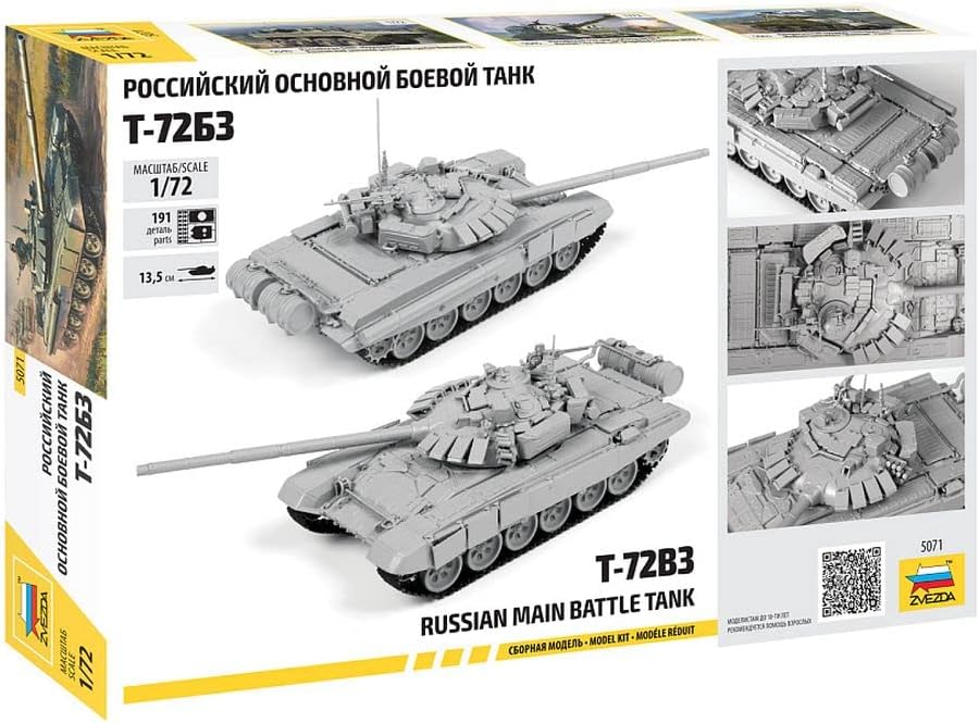 Zvezda -5071 T-72 B3 Main Battle Tank, Scale 1/72, Model Kit, ZS5071