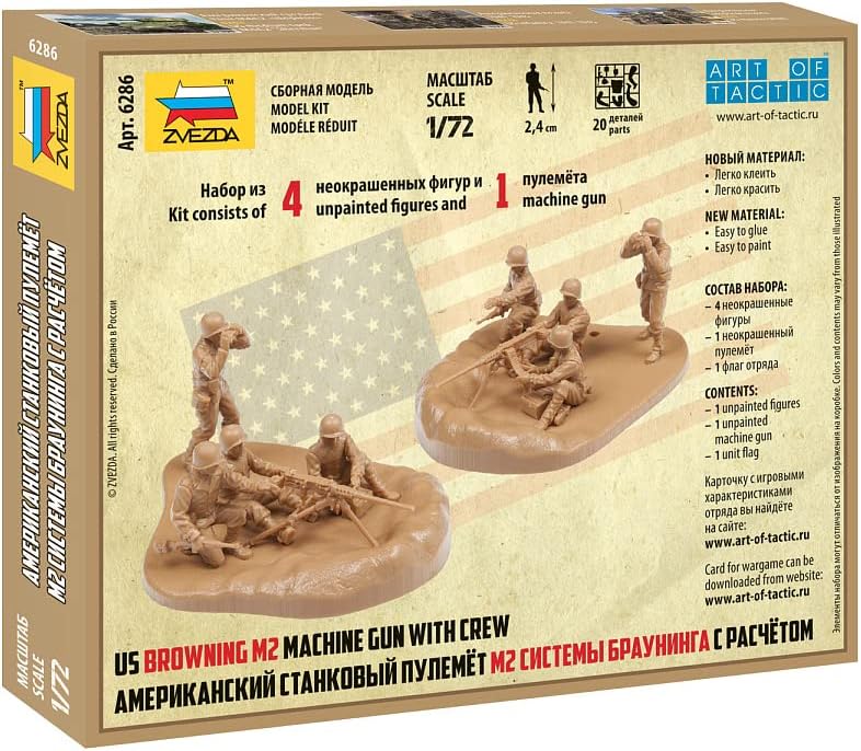 Zvezda -6286 US Machine Gun Browning w/Crew, Scale 1/72, Model Kit, ZS6286