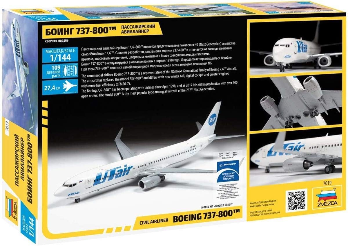 Zvezda- Fahrzeug 500787019-1:144 Boeing 737-800, maqueta, construcción de Modelos, Hobby, Manualidades, Kit de plástico, Color Plateado (7019