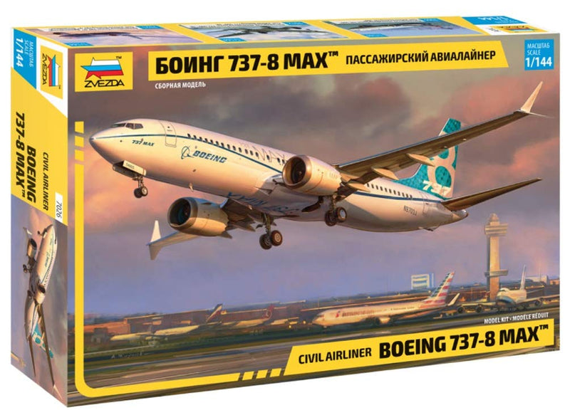 Zvezda- Boeing 737-8 MAX Other License vehículo 500787026-Boeing 144-Maqueta de construcción (1:144), Color Plateado, Mittel (7026