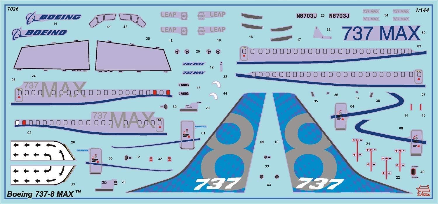 Zvezda- Boeing 737-8 MAX Other License vehículo 500787026-Boeing 144-Maqueta de construcción (1:144), Color Plateado, Mittel (7026