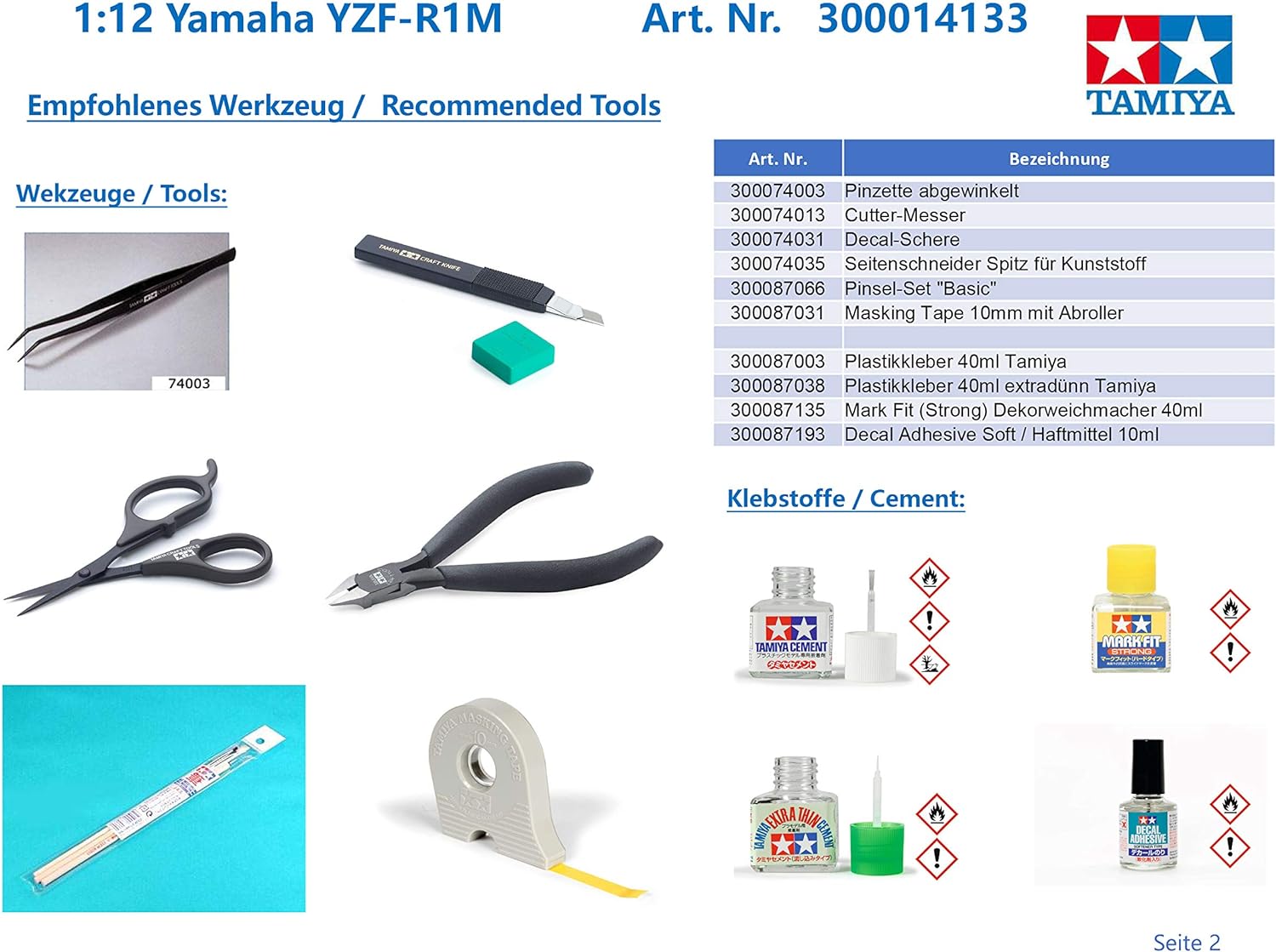 Tamiya TAM14133 300014133 Yamaha 14133 YZF-R1M Building 1:12 Scale High Fit Plastic Kit Model Motorcycle Assembly Unpainted, Unvarnished