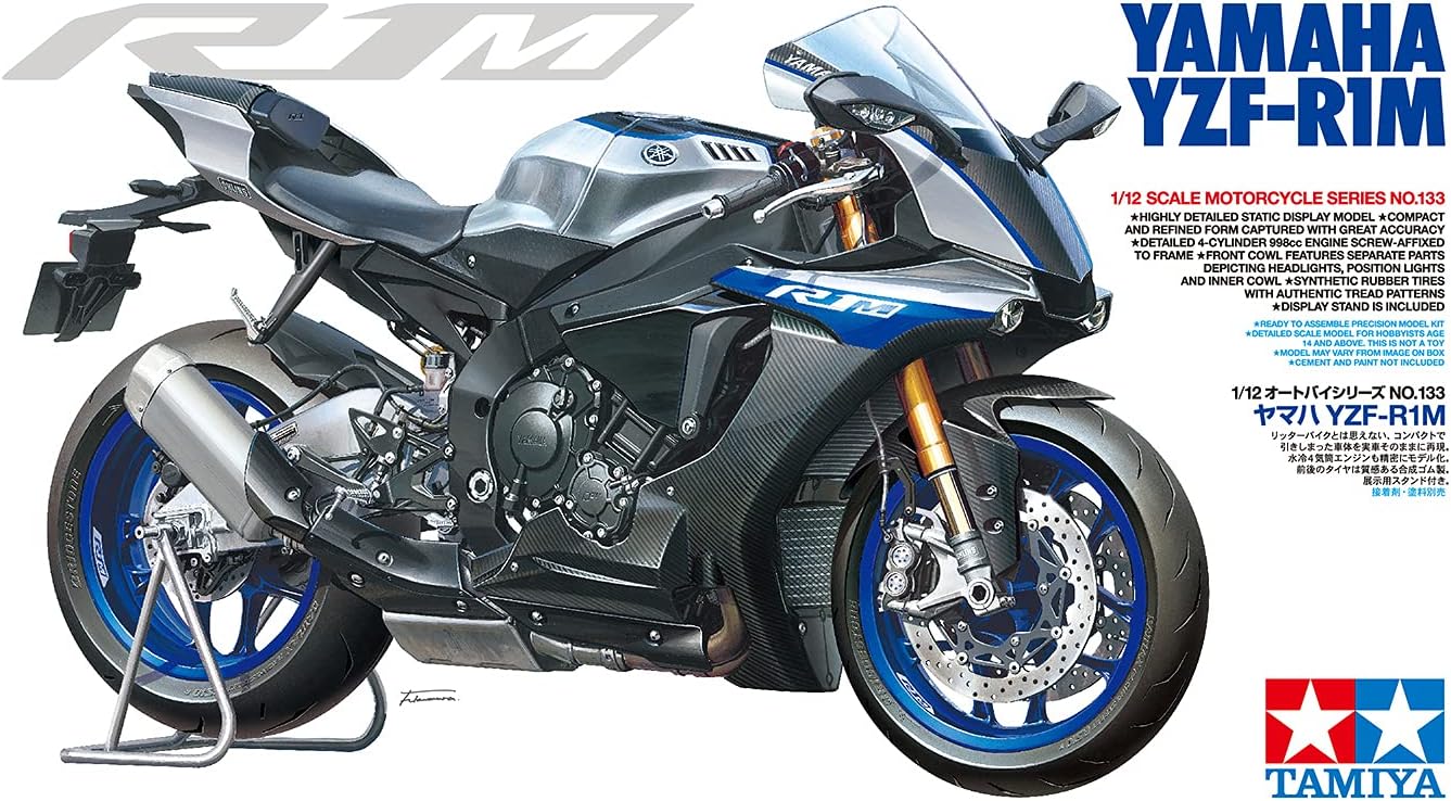 Tamiya TAM14133 300014133 Yamaha 14133 YZF-R1M Building 1:12 Scale High Fit Plastic Kit Model Motorcycle Assembly Unpainted, Unvarnished