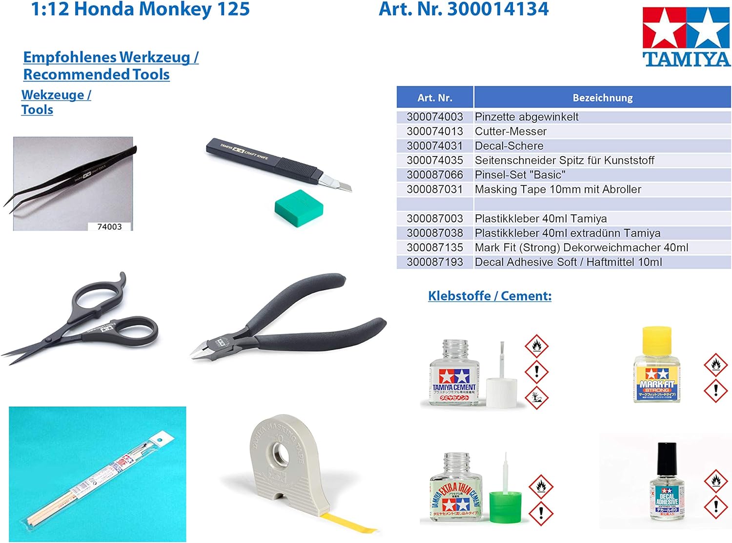 Tamiya 14134 300014134 Honda Fahrzeug 14134-1:12 Monkey 125, Modellbau, Plastik Bausatz, unlackiert