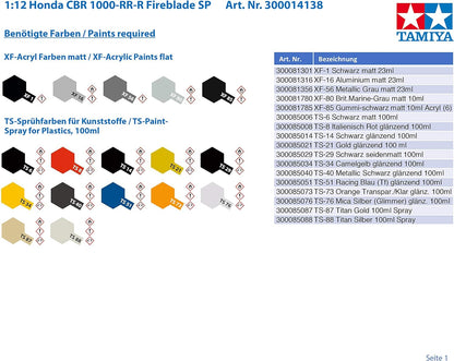 TAMIYA 1/12 Honda CBR1000RR-R Fireblade SP TAM14138 Plastic Models Motorcycles